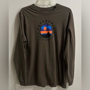 Patagonia Mens Long Sleeve Tshirt Size Large Brown Outdoor Nature Logo Cotton